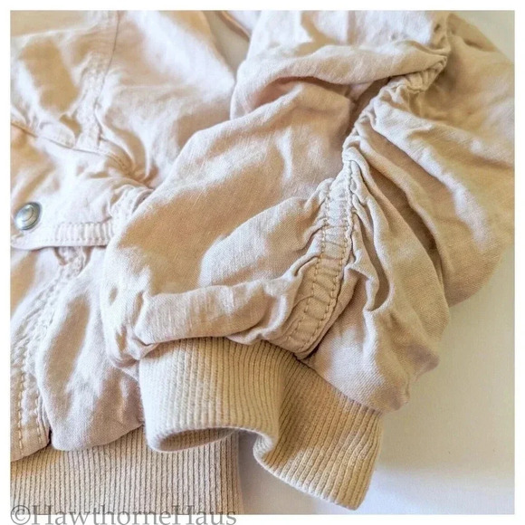 FREE PEOPLE Ruched Cosy Fit Soft Bomber Jacket Almond Beige Size S OB615916 - Picture 5 of 12